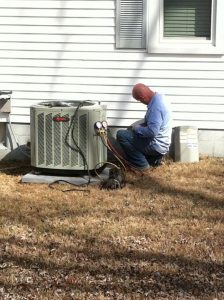 Nathan Wells, Co-Owner of R&R Heating & Air Conditioning is pulling a vacuum on this new XB13 system getting ready for start up.